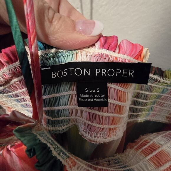 Boston Proper NWT Rainbow Stripe Maxi Dress Womens SM Tie Neck Colorful Boho - Picture 14 of 16